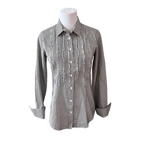 J. Crew Ruffled‎ French Cuffs Grey Striped Tuxedo Shirt 2 Cottage Contemporary